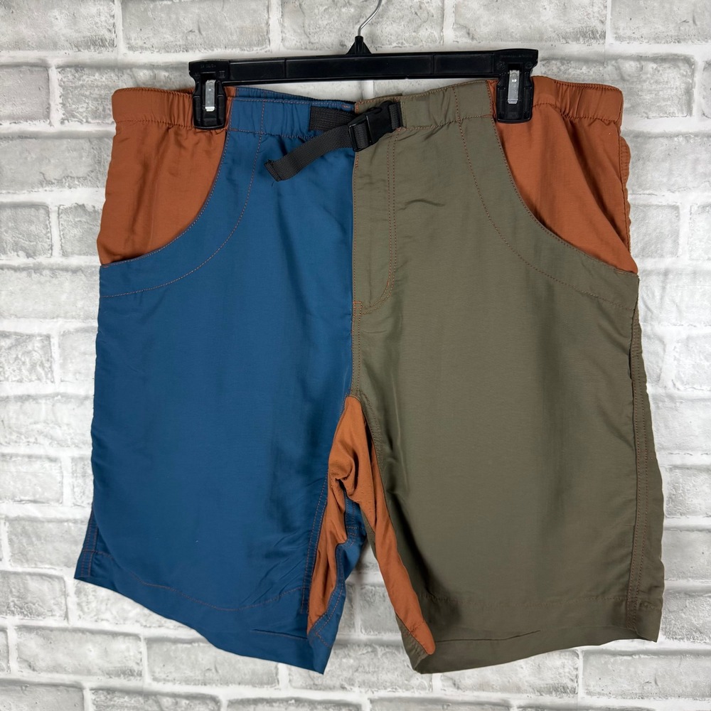 KAVU Chilliwack Colorblock Shorts Mens Large x9"  Blue Green Orange Nylon Belted